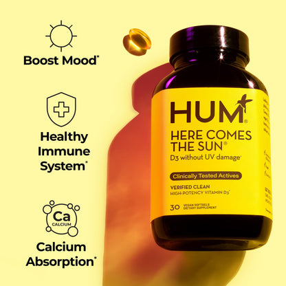 Here Comes The Sun Vitamin D3 Immune Support – 2000 IU, Vegan, 30 Softgels by HUM