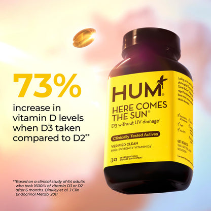 Here Comes The Sun Vitamin D3 Immune Support – 2000 IU, Vegan, 30 Softgels by HUM