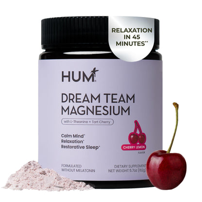 Hum Nutrition Dream Team Magnesium Bisglycinate Powder – Sleep Support, L-Theanine & Tart Cherry (Gluten Free, Vegan)