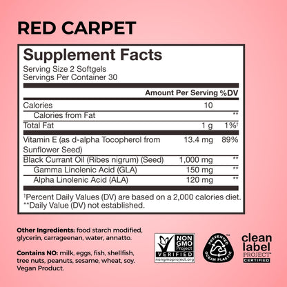 HUM Red Carpet Skin & Hair Vitamins for Women – Omega-3, Vitamin E & Black Currant Seed Oil (60 Count)