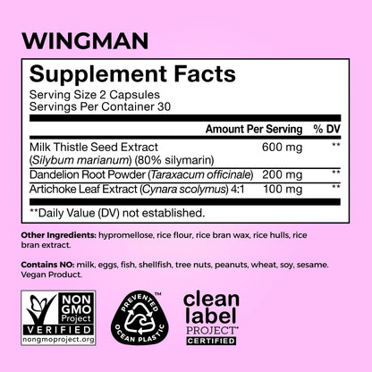 HUM Wing Man Liver Support Supplement – Milk Thistle, Dandelion Root & Artichoke Leaf Extract | 60 Capsules