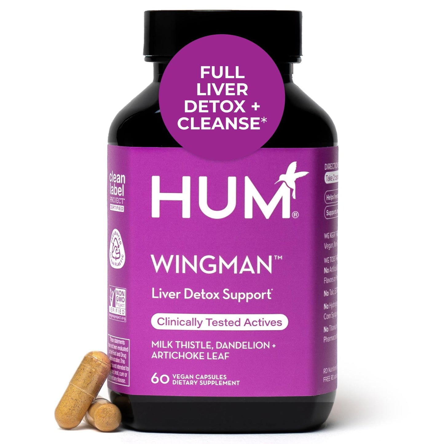 HUM Wing Man Liver Support Supplement – Milk Thistle, Dandelion Root & Artichoke Leaf Extract | 60 Capsules