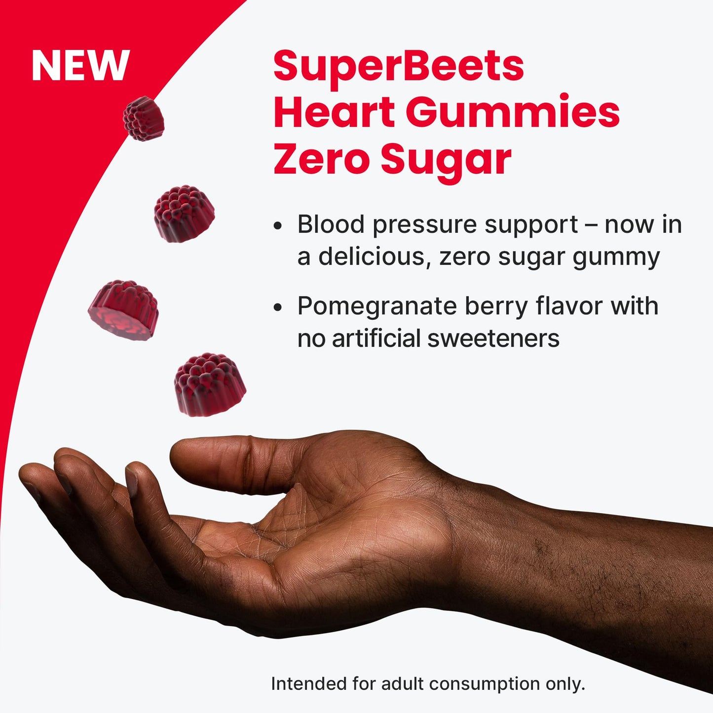 HumanN SuperBeets Heart Gummies – Sugar-Free Beet Gummy with Grape Seed & Beetroot Powder (Pomegranate Berry, 60 Count)