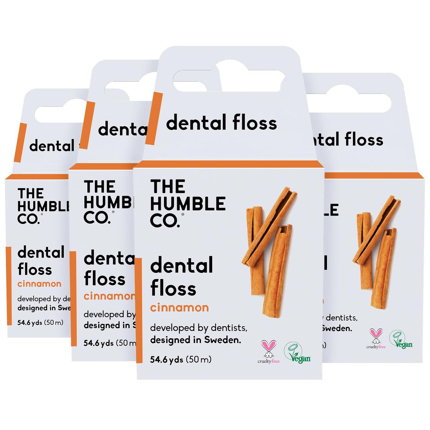 The Humble Co Cinnamon Dental Floss - 4-Pack | Vegan Expanding Floss, 220 Yards
