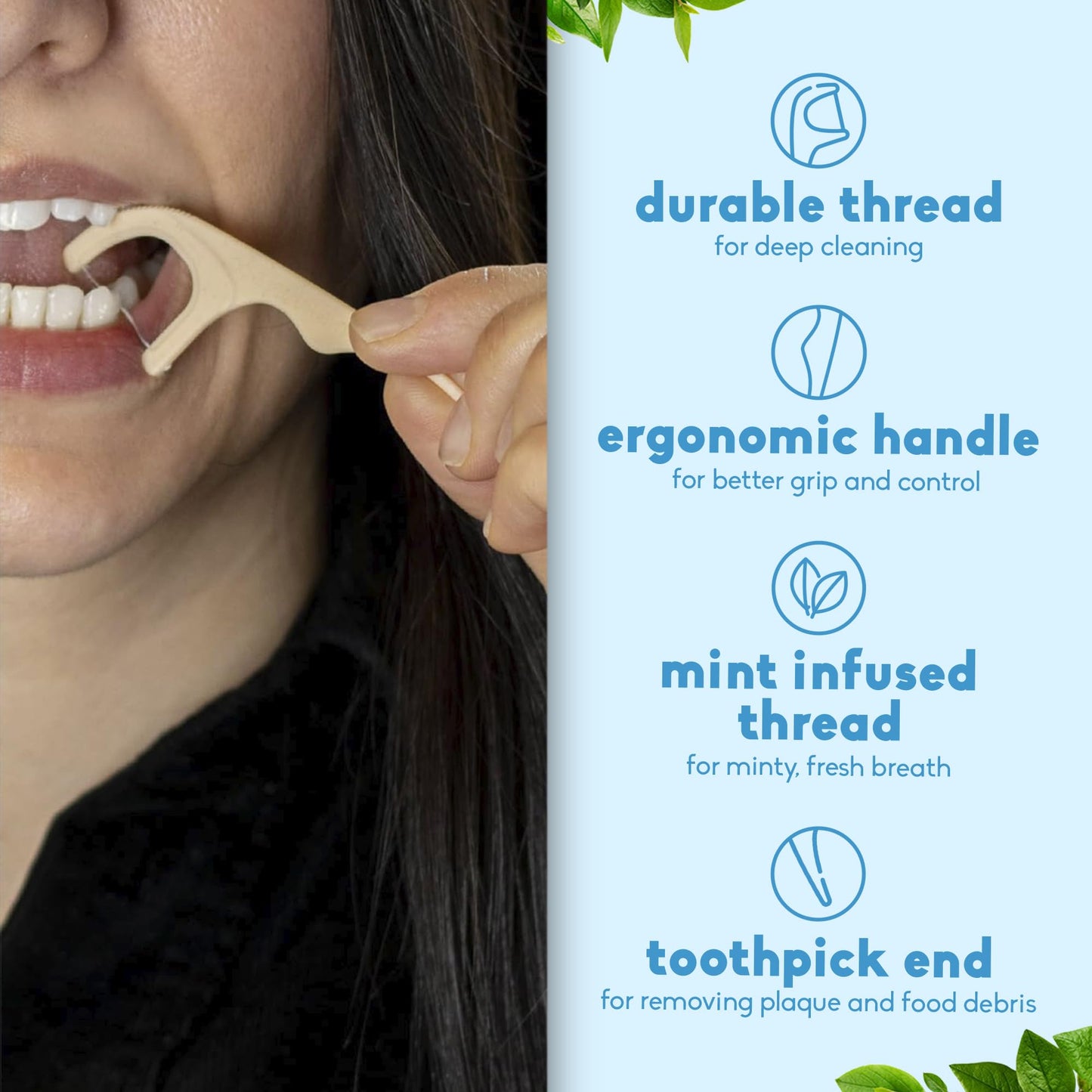 The Humble Co Mint Dental Floss Picks - 200 Count, Plant-Based & Dual-Ended