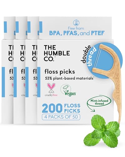 The Humble Co Mint Dental Floss Picks – 200 Count | Double-Thread