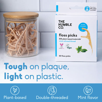 The Humble Co Mint Dental Floss Picks – 200 Count | Double-Thread