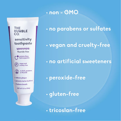 The Humble Co Fluoride-Free Toothpaste for Sensitive Teeth – Spearmint, Nano Hydroxyapatite, 2 Pack