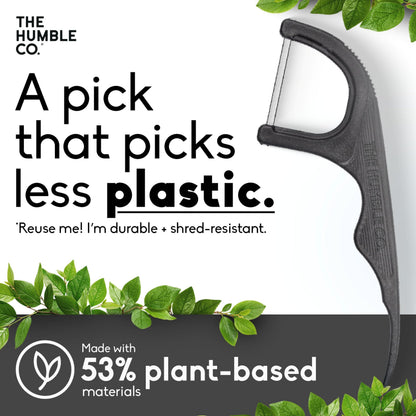 The Humble Co. Floss Picks 200 Count - Plant-Based, Charcoal, Double-Thread