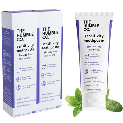 The Humble Co Fluoride-Free Toothpaste for Sensitive Teeth – Spearmint, Nano Hydroxyapatite, 2 Pack
