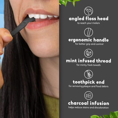 The Humble Co Molar Floss Picks – 200 Count, Charcoal, Angled for Molars