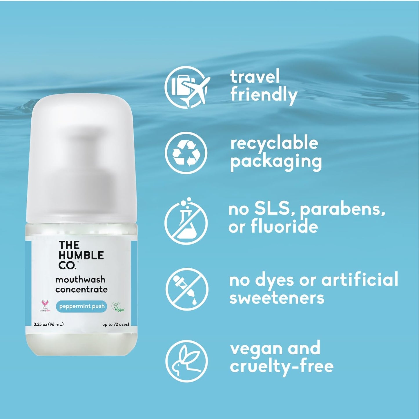 The Humble Co Mouthwash Concentrate - Fluoride Free & Travel Size Peppermint