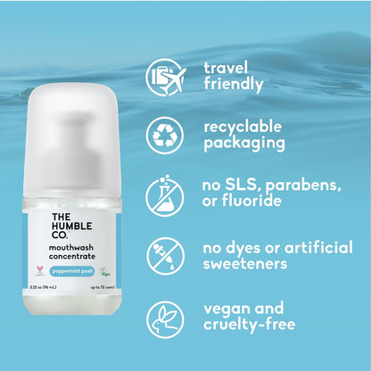 The Humble Co Mouthwash Concentrate - Fluoride Free & Travel Size Peppermint
