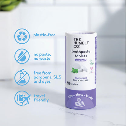 The Humble Co Sensitive Chewable Toothpaste Tablets – Spearmint, Fluoride-Free, 180 Count