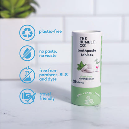 The Humble Co Fluoride-Free Chewable Toothpaste Tablets – Mint, 180 Count | Plastic-Free