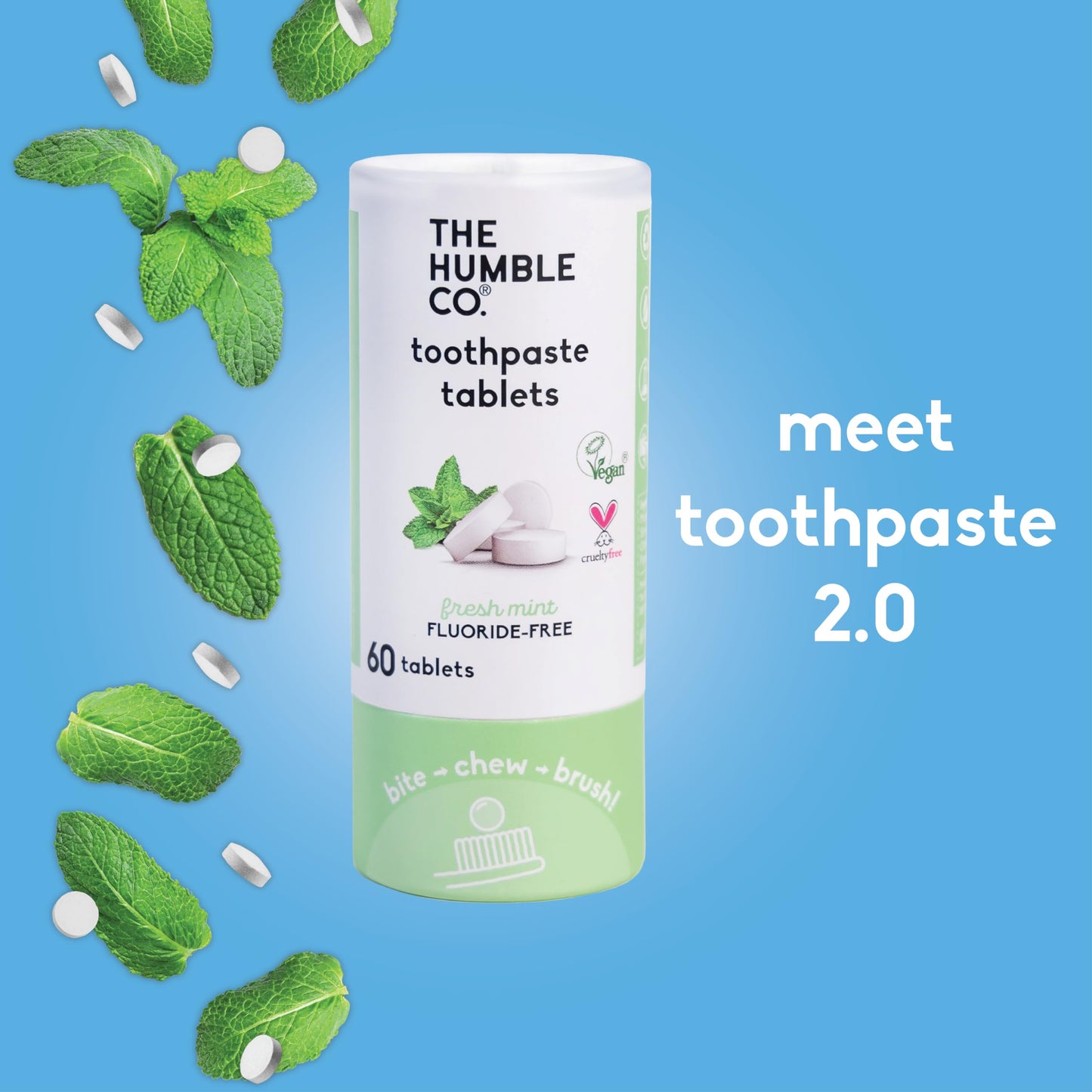 The Humble Co Fluoride-Free Chewable Toothpaste Tablets – Mint, 180 Count | Plastic-Free