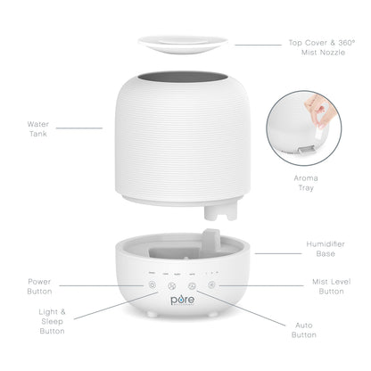 Pure Enrichment HUME Sense Top Fill Humidifier – 3L Tank, Auto Humidity Sensor, Night Light
