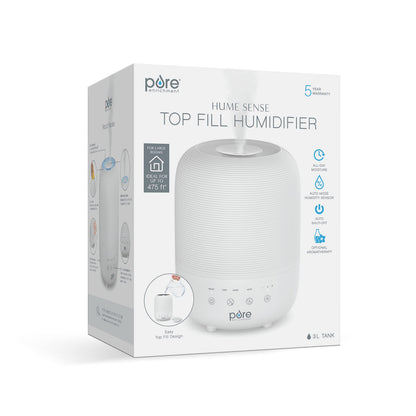 Pure Enrichment HUME Sense Top Fill Humidifier – 3L Tank, Auto Humidity Sensor, Night Light