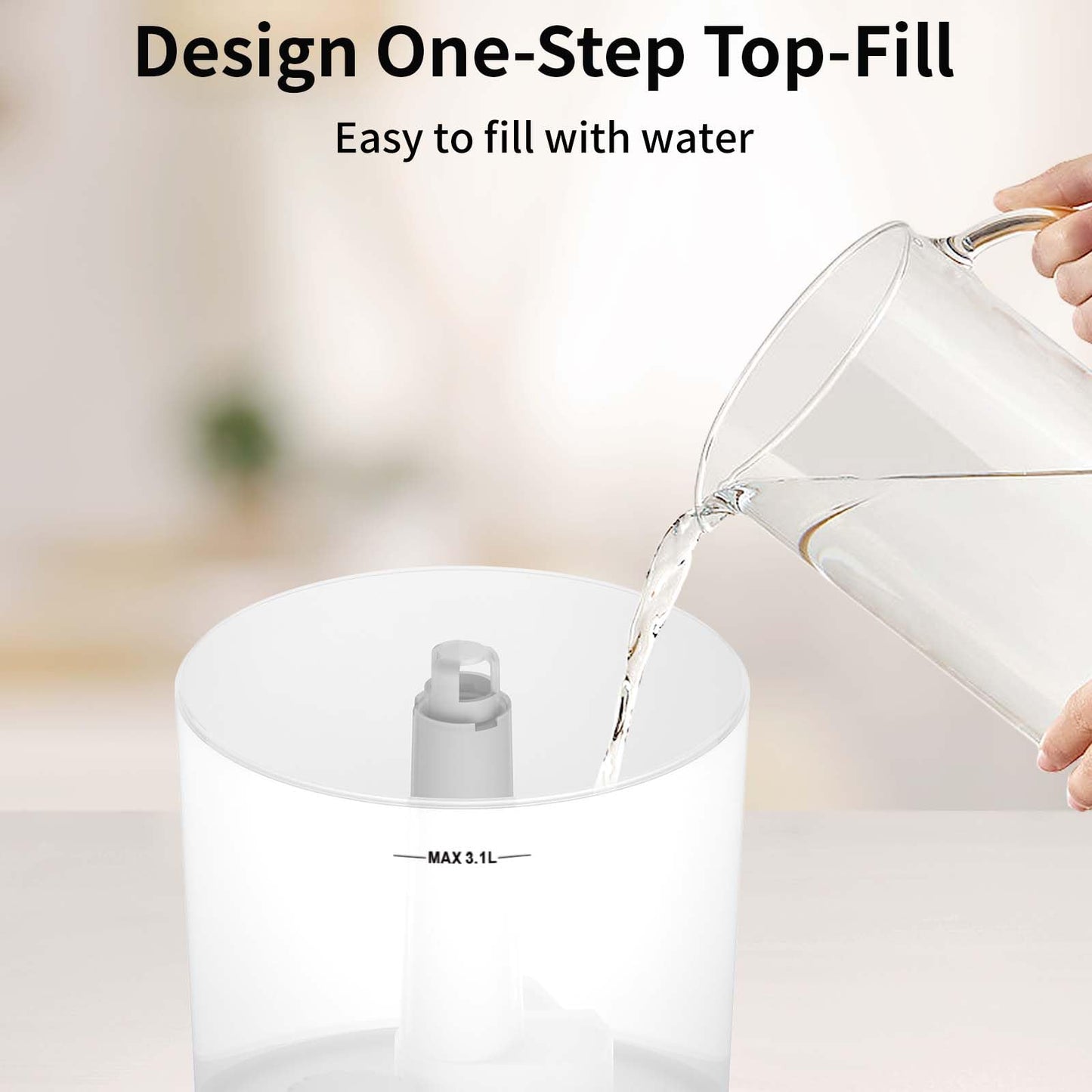 Humidifiers for Bedroom - 3.1L Top Fill Cool Mist, 360-degree Nozzle, 25W Ultrasonic