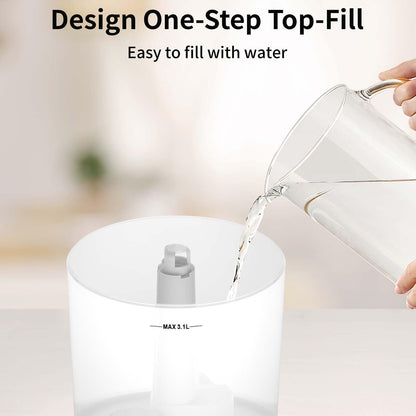Humidifiers for Bedroom - 3.1L Top Fill Cool Mist, 360-degree Nozzle, 25W Ultrasonic