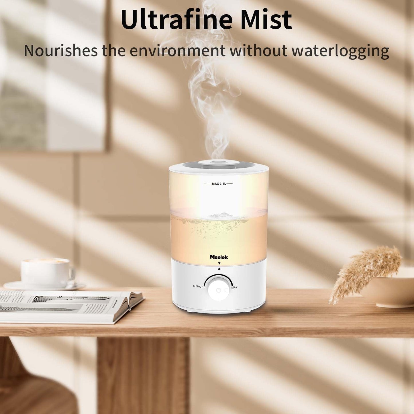 Humidifiers for Bedroom - 3.1L Top Fill Cool Mist, 360-degree Nozzle, 25W Ultrasonic