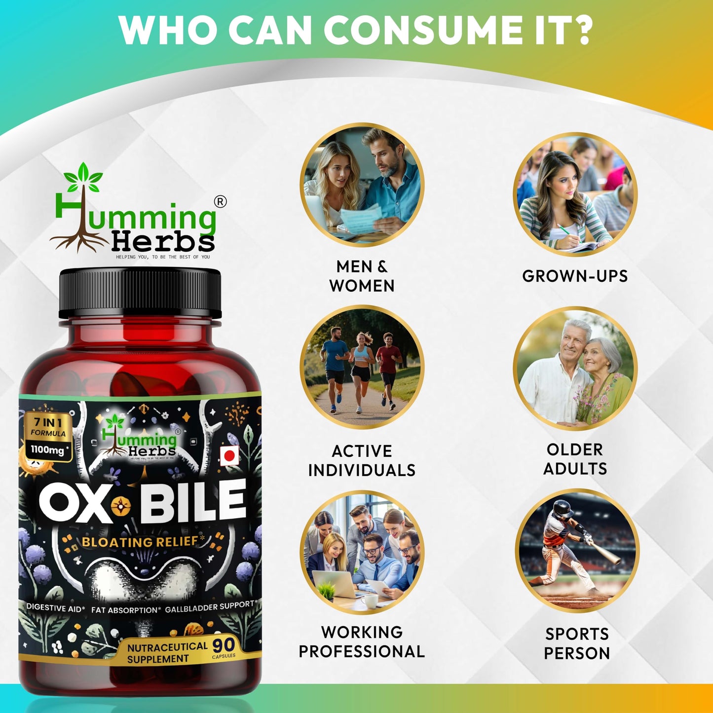 Humming Herbs Ox Bile with Digestive Enzymes & Probiotics – 90 Veg Caps