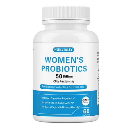 HUNCIALLY Women's Probiotic 50B CFUs | Prebiotics & Cranberry | Digestive, Immune & Vaginal Health (60 Capsules)