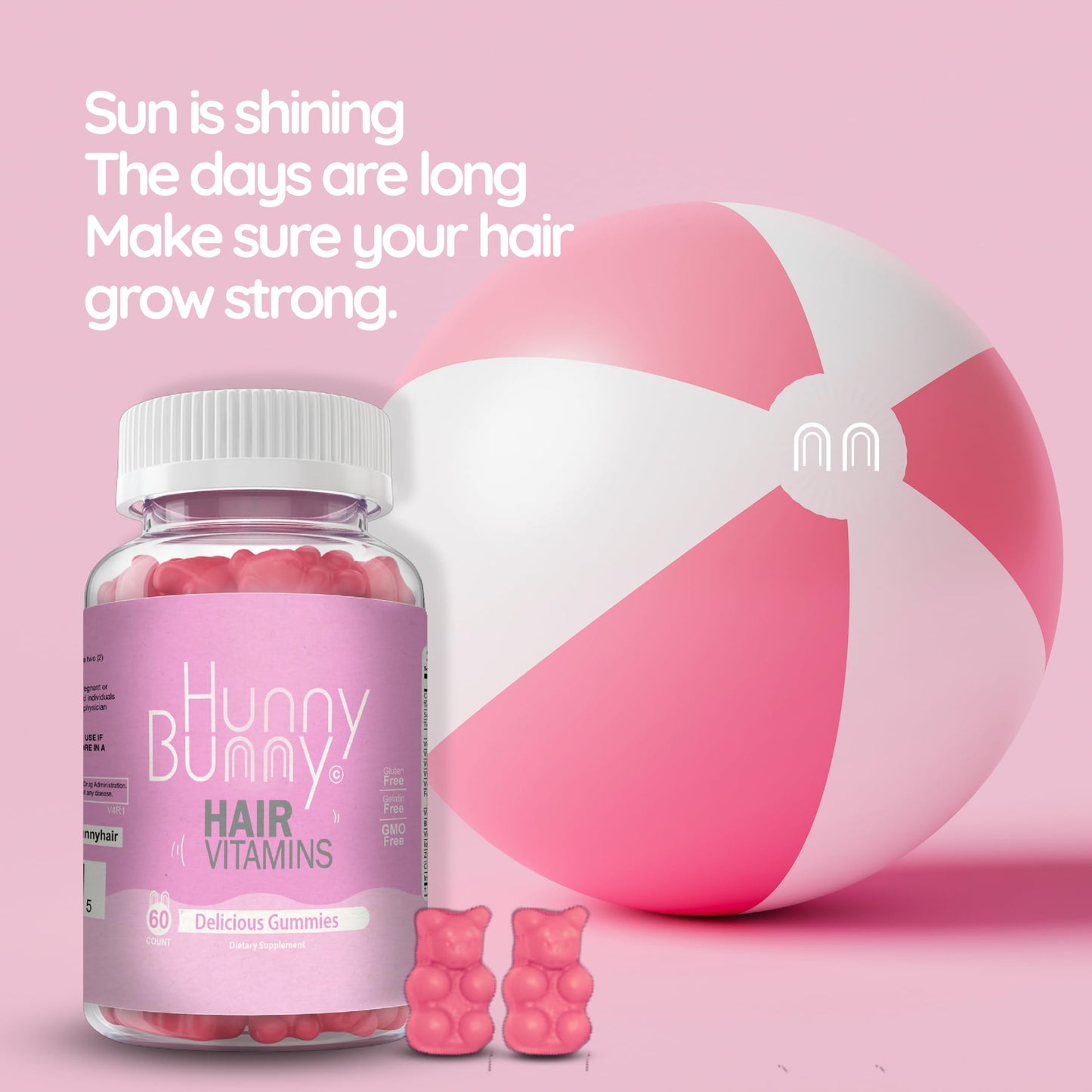 Hunny Bunny Hair Vitamin Biotin Gummies – Biotin Supplement for Hair Growth, Skin & Nails | Non-GMO, Gluten Free | 60 Gummies