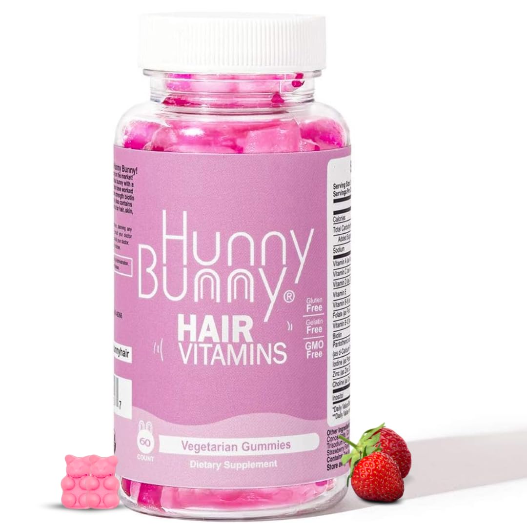 Hunny Bunny Hair Vitamin Biotin Gummies – Biotin Supplement for Hair Growth, Skin & Nails | Non-GMO, Gluten Free | 60 Gummies