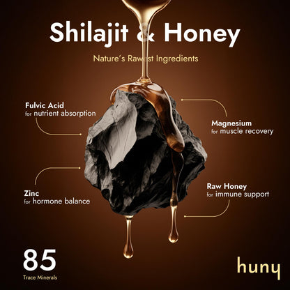 HUNY Bee Energized Shilajit Honey Sticks – 85+ Minerals for Clean Energy, Focus & Immune Support | 30 Count