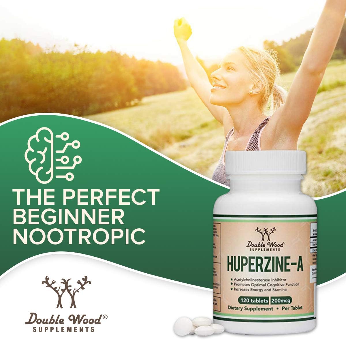 Huperzine A 200mcg (Third-Party Tested) – 120 Tablets | Supports Memory & Focus | Double Wood