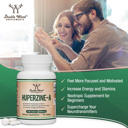 Huperzine A 200mcg (Third-Party Tested) – 120 Tablets | Supports Memory & Focus | Double Wood