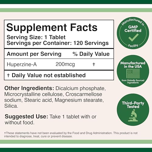 Huperzine A 200mcg (Third-Party Tested) – 120 Tablets | Supports Memory & Focus | Double Wood