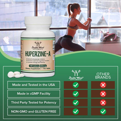 Huperzine A 200mcg (Third-Party Tested) – 120 Tablets | Supports Memory & Focus | Double Wood