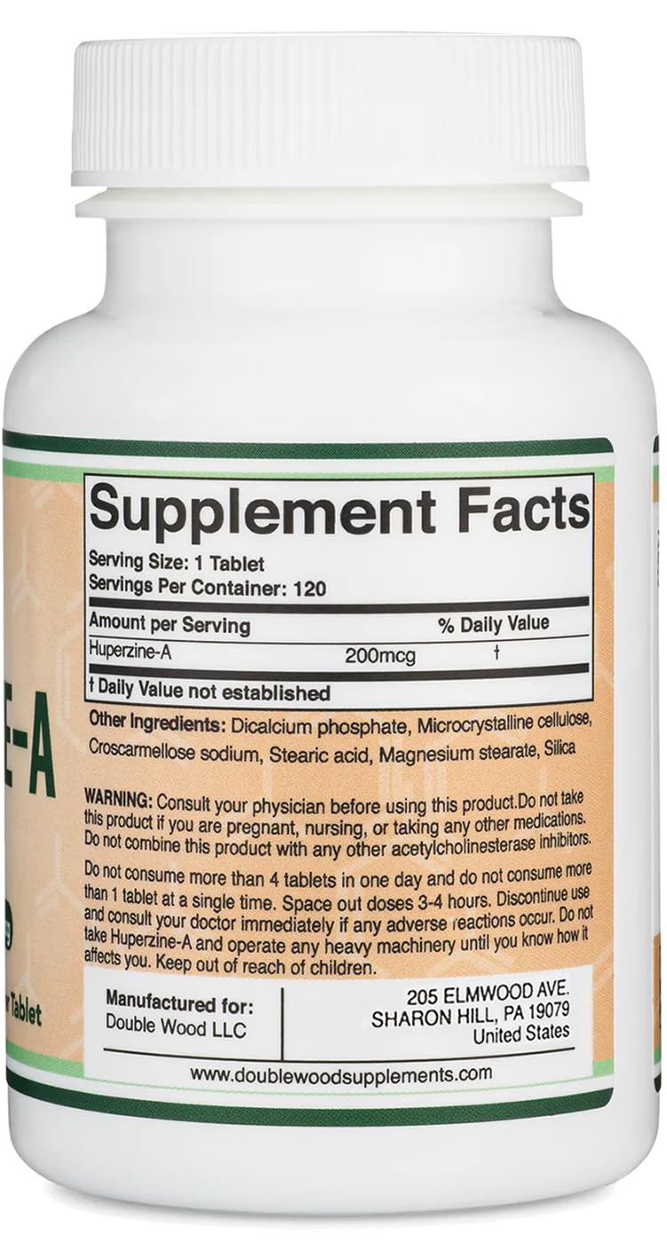 Huperzine A 200mcg (Third-Party Tested) – 120 Tablets | Supports Memory & Focus | Double Wood