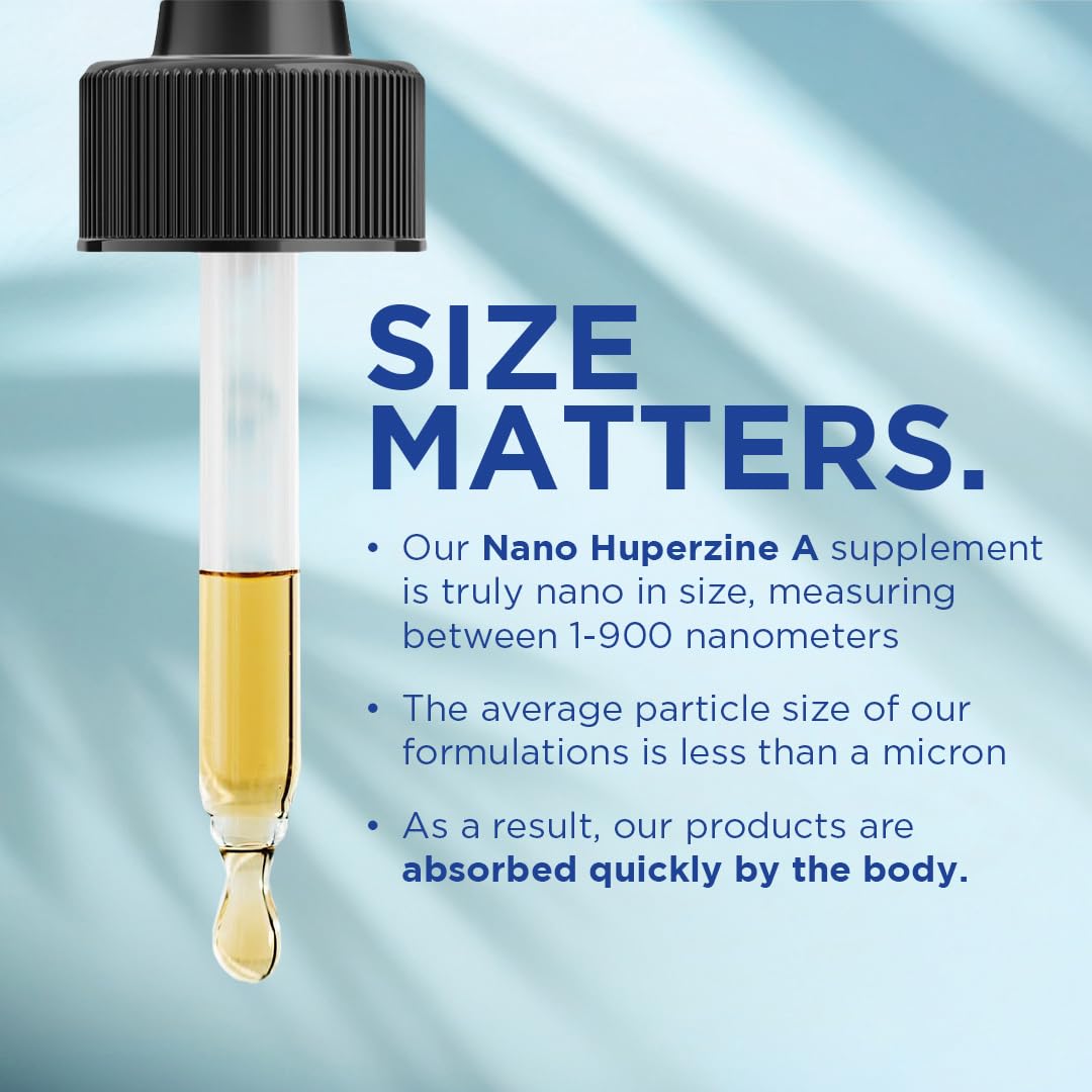 Nano HUPERZINE A – Nanosized Liquid, Instant Absorption, 6000 mcg per Bottle | 30 Servings | Non-GMO GMP Certified