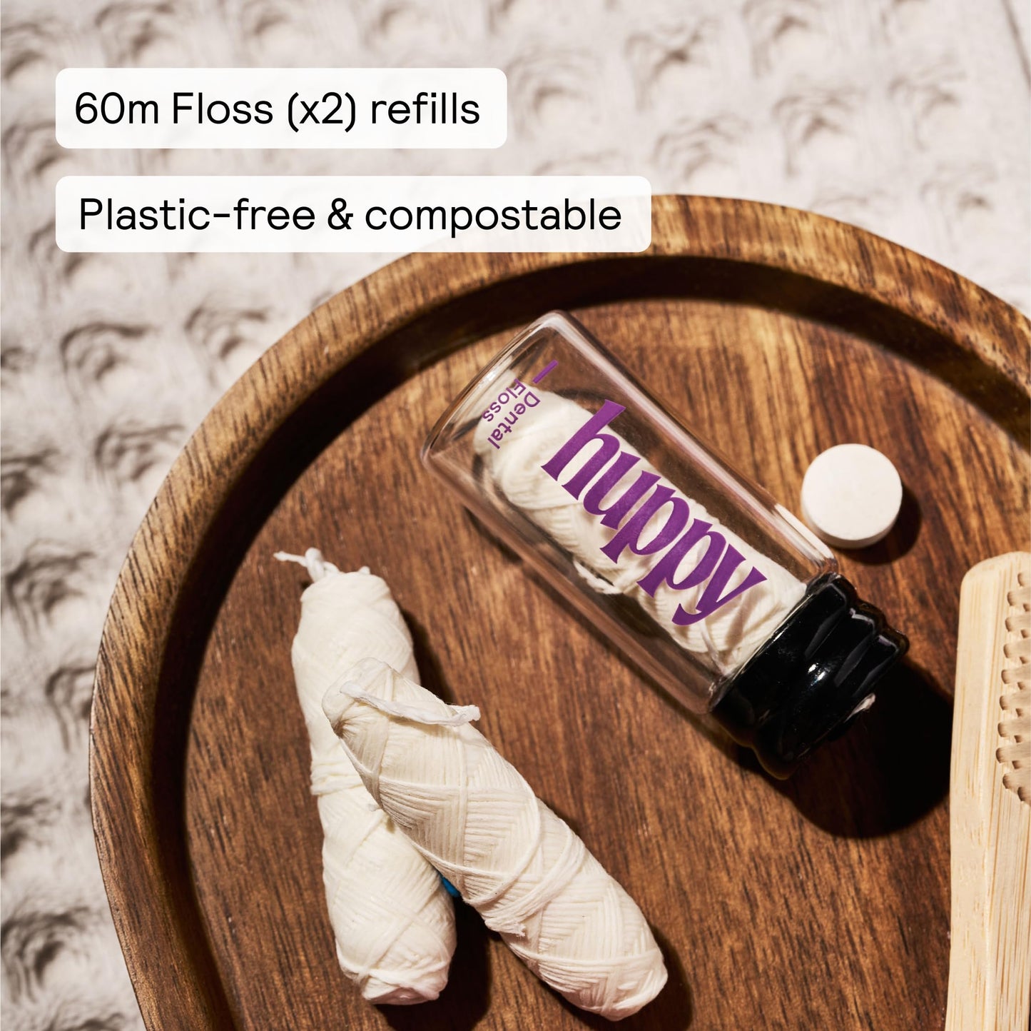 HUPPY Plastic-Free Vegan Dental Floss – 2 Pack Refill, Peppermint