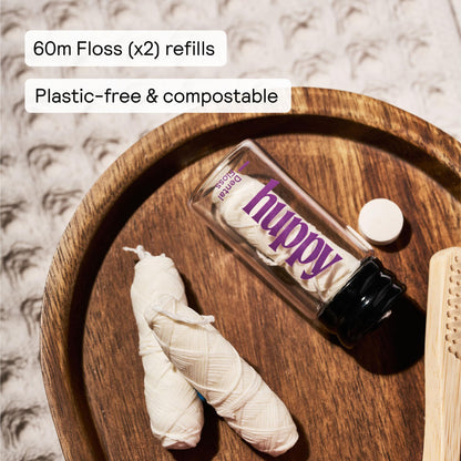 HUPPY Plastic-Free Vegan Dental Floss – 2 Pack Refill, Peppermint