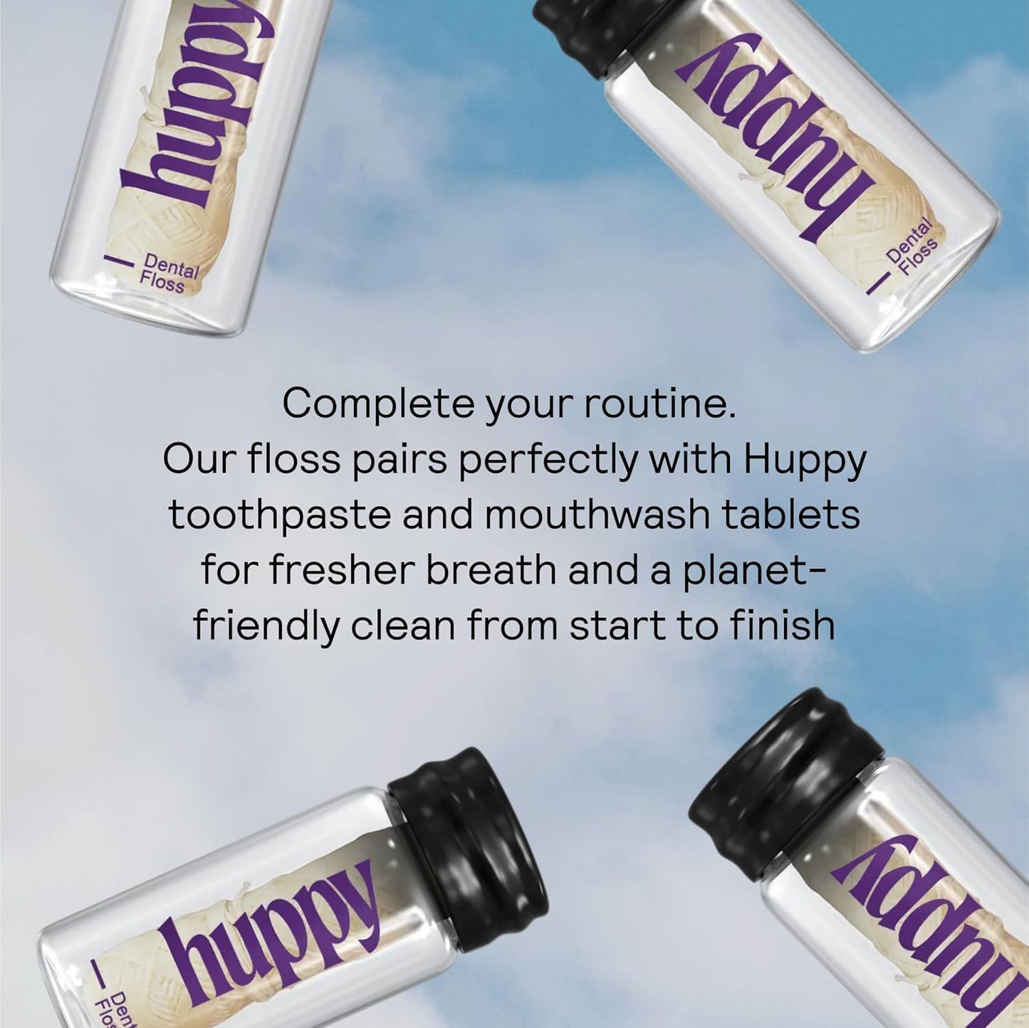 HUPPY Plastic-Free Vegan Dental Floss – 2 Pack Refill, Peppermint
