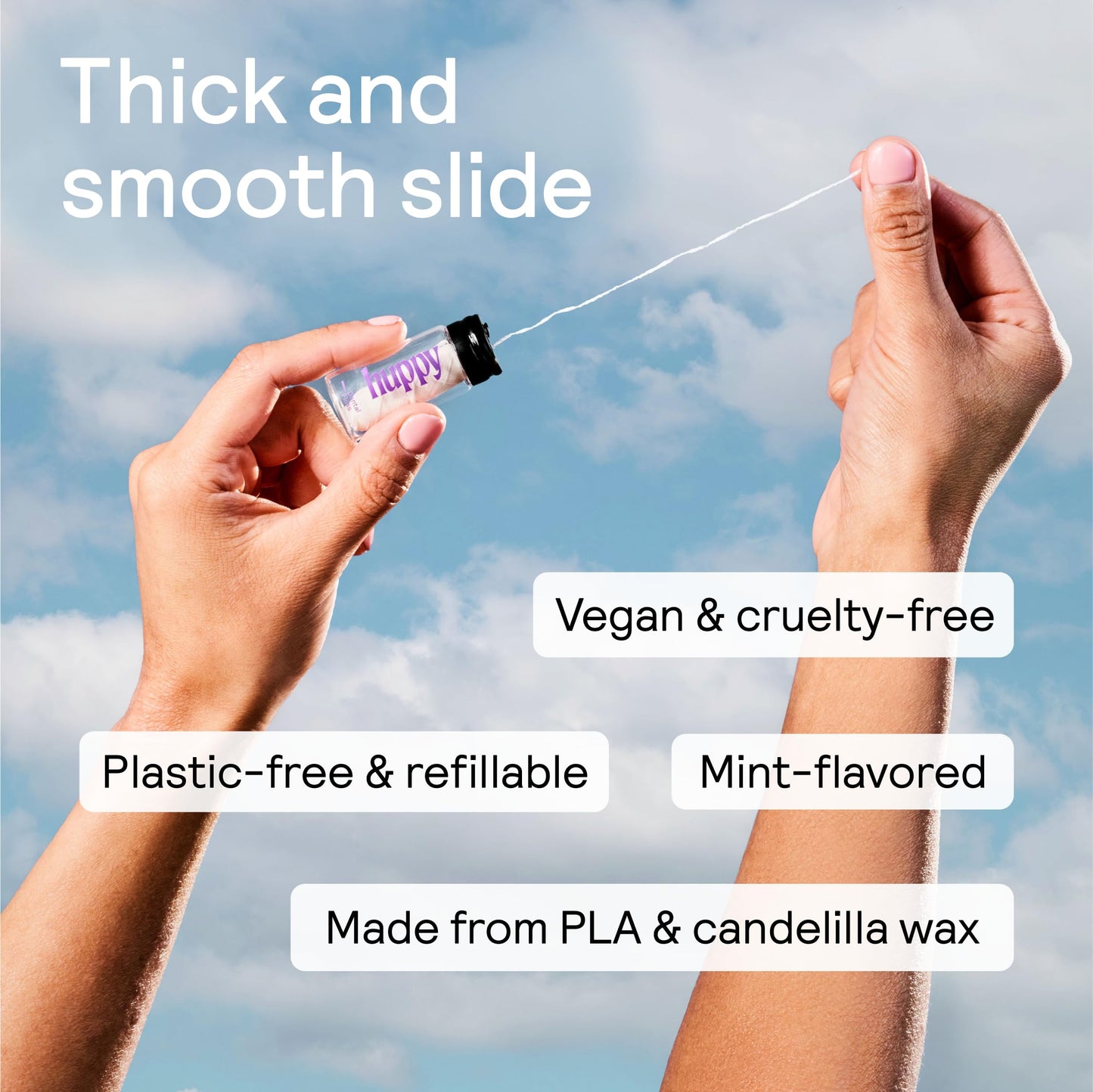 HUPPY Plastic-Free Vegan Dental Floss – Compostable, Refillable Jar