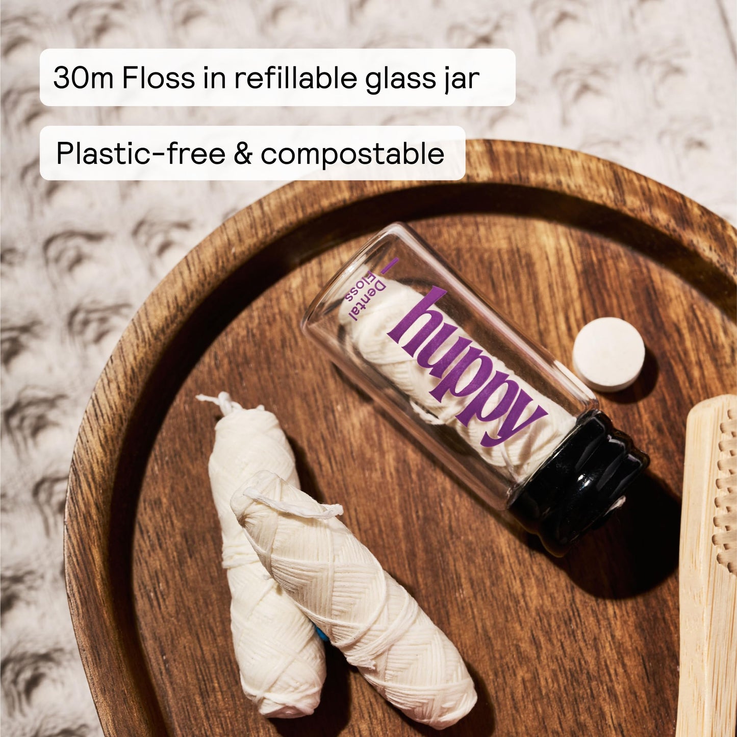 HUPPY Plastic-Free Vegan Dental Floss – Compostable, Refillable Jar