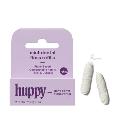 HUPPY Plastic-Free Vegan Dental Floss – 2 Pack Refill, Peppermint