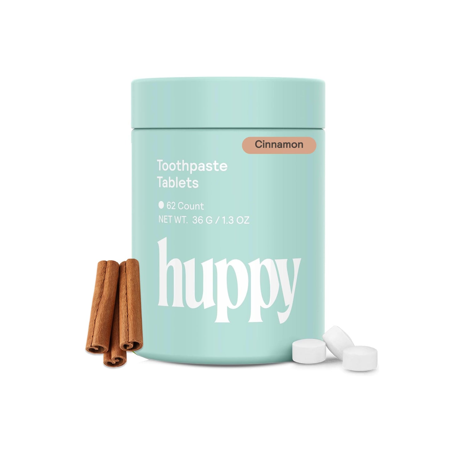 HUPPY Toothpaste Tablets - Nano Hydroxyapatite, Fluoride Free, Cinnamon, 62 Count