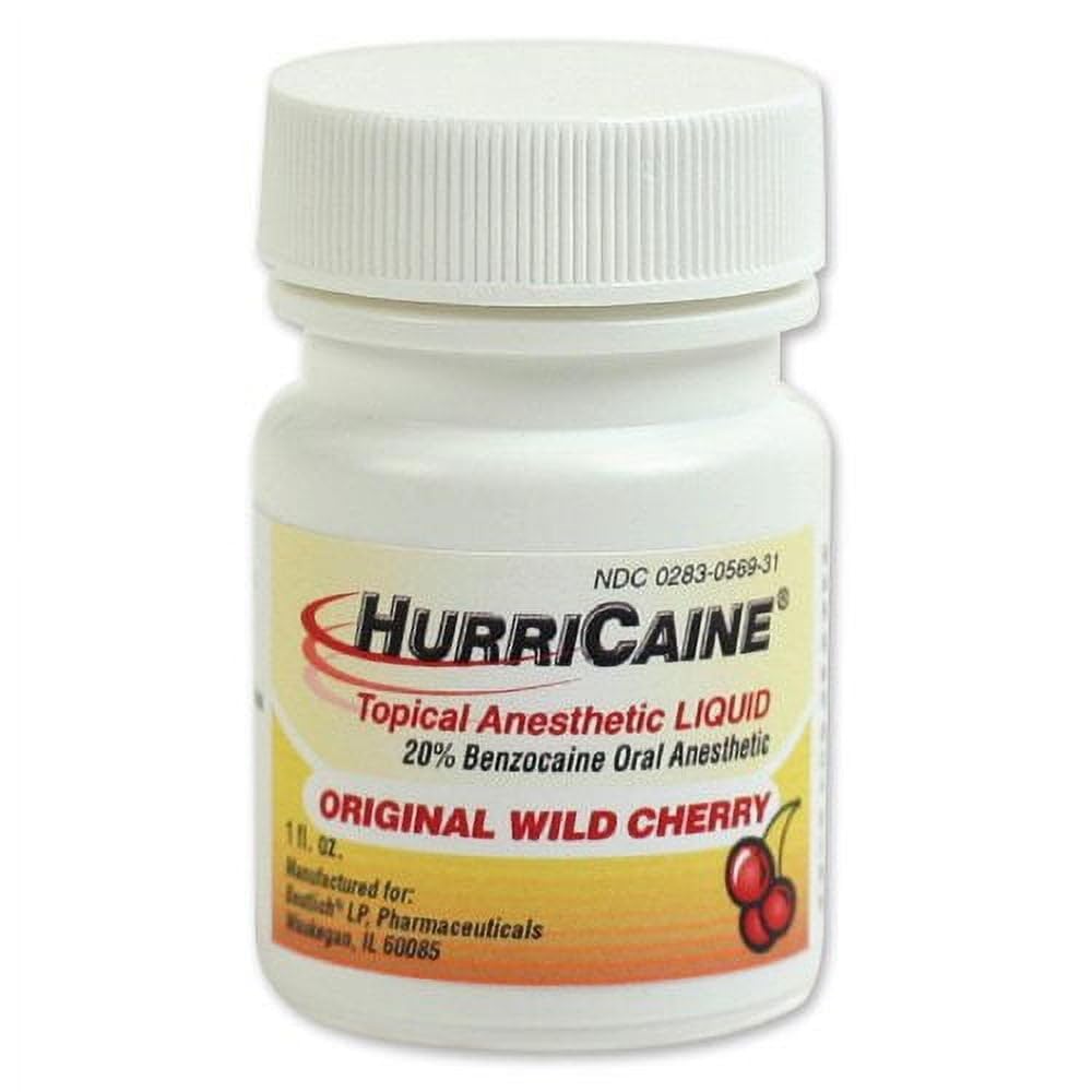HURRICAINE Liquid Wild Cherry 1oz - Topical Oral Anesthetic Gel (20% Benzocaine)