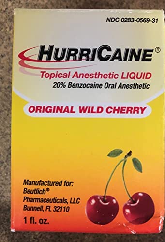 HURRICAINE Liquid Wild Cherry 1oz - Topical Oral Anesthetic Gel (20% Benzocaine)