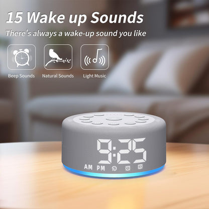 Hushing Sound Machine Alarm Clock with Night Light – Dual Alarms, 30 Sounds, Battery Backup