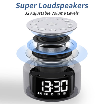 Hushing Sound Machine Alarm Clock with Night Light – Dual Alarms, 30 Sounds, Battery Backup