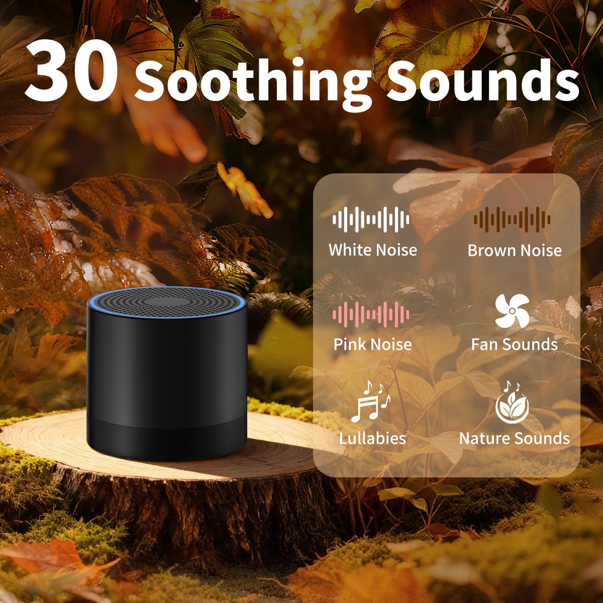 Hushing Portable Mini White Noise Machine – 30 Sounds, Rechargeable Travel Sleep Aid
