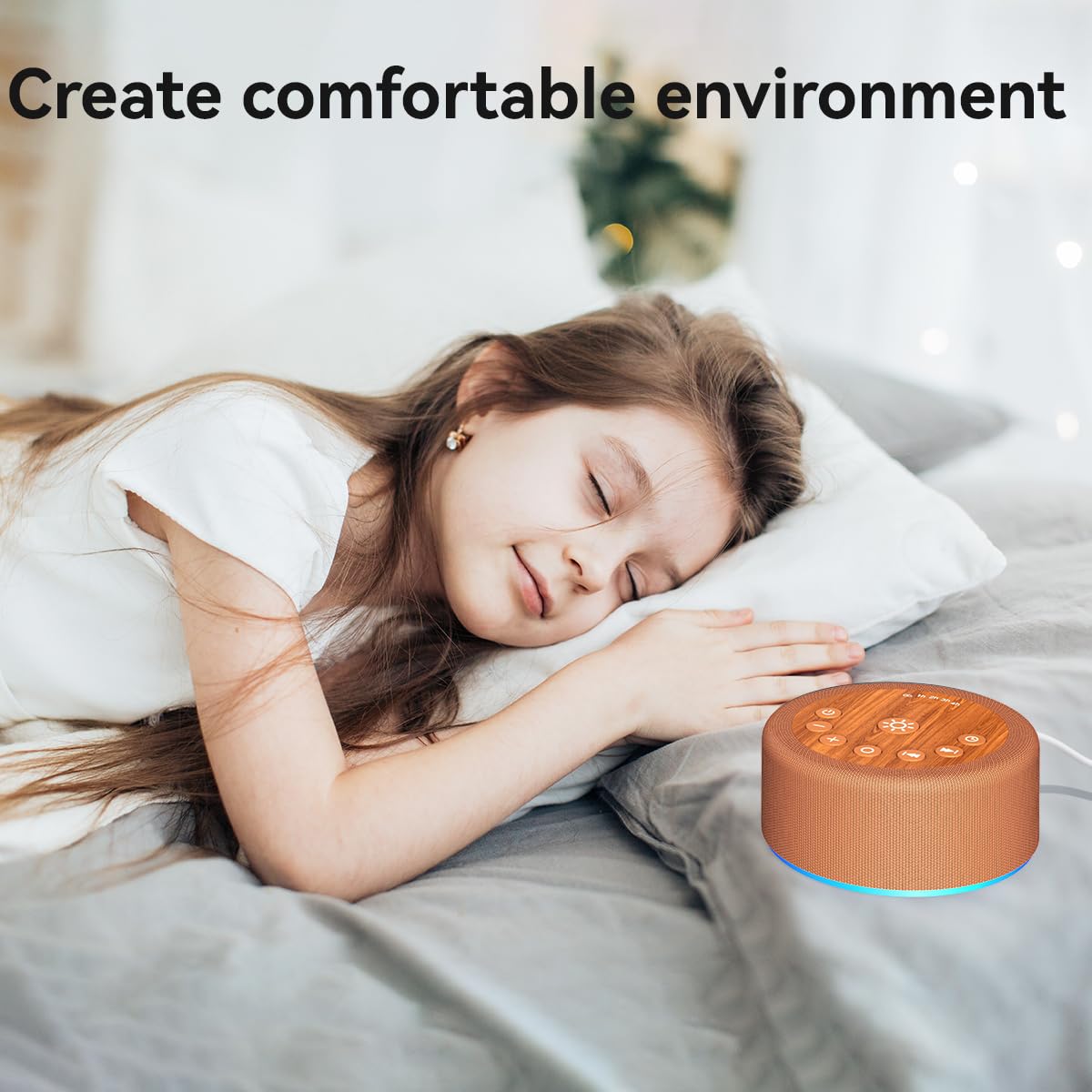 Hushing Sleep Sound Machine – 30 Non-Looping Sounds, 12 Night Lights, 5 Timers, 36 Volume Levels, Memory