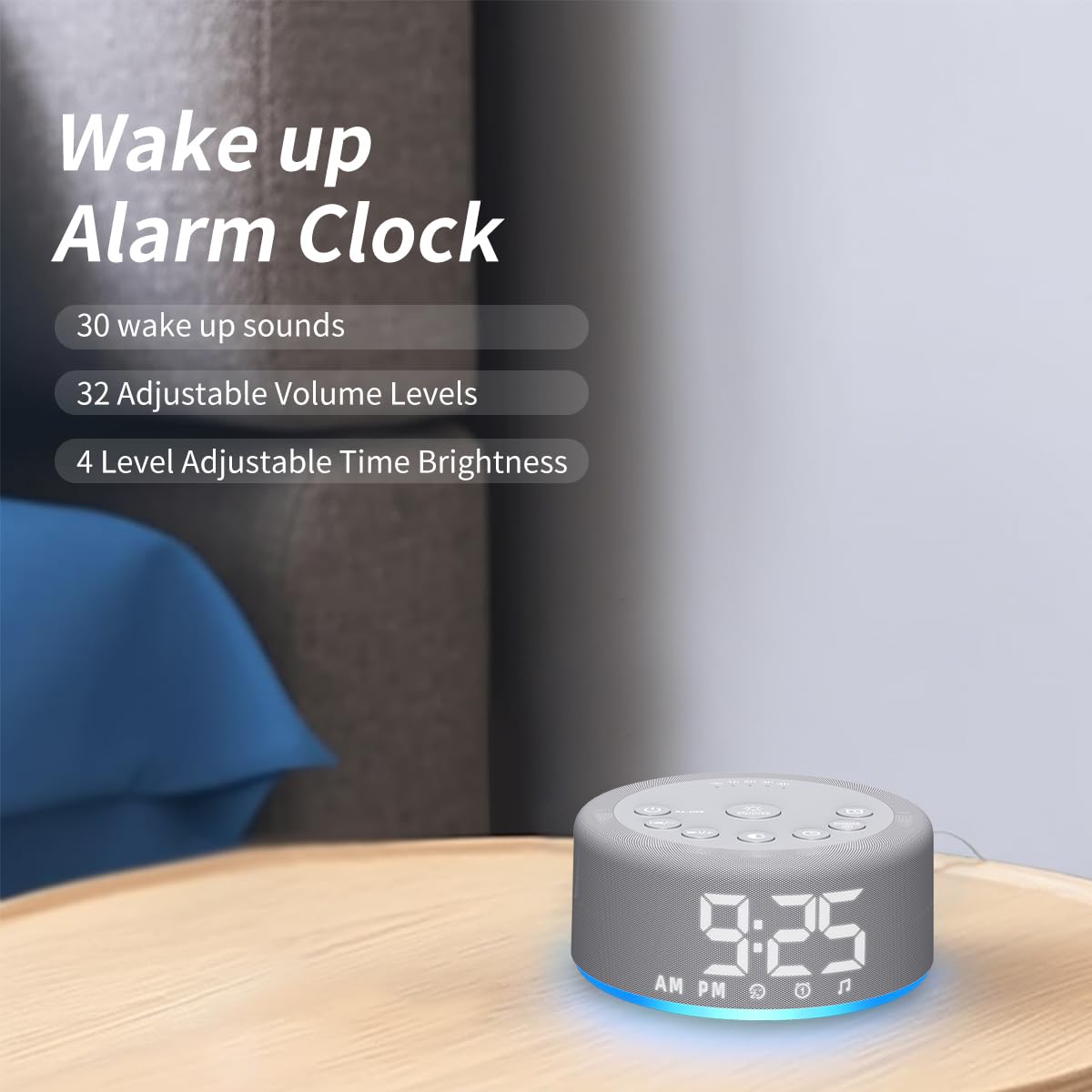 Hushing 3-in-1 Sound Machine Alarm Clock Night Light — 32-Level Volume, 30 Sleeping Sounds, 30 Wake-Up Sounds